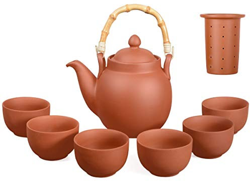 Aricola Ton Teeservice Tenno 7-teilig. Bestehend aus Ton Teekanne 1,1 Liter und 6 Tontassen. Handgefertigt, Original