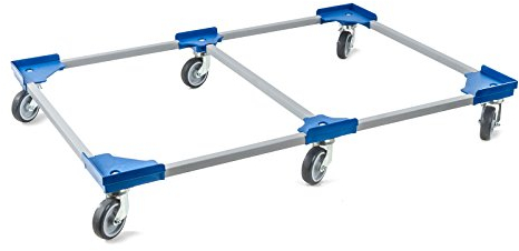 aidB Transportroller Variabel 1x unterteilt für Euroboxen mit 6 Gummilenkrollen, Blau, 1200x800 mm, variabler Rollwagen zum Transport von Kisten, Praktischer Kistenroller