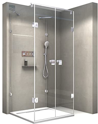 BERNSTEIN Duschkabine U-Form 8mm ESG Rahmenlose Glas-Dusche EX412 Klarglas- Duschwand 120 x 90 x 195cm