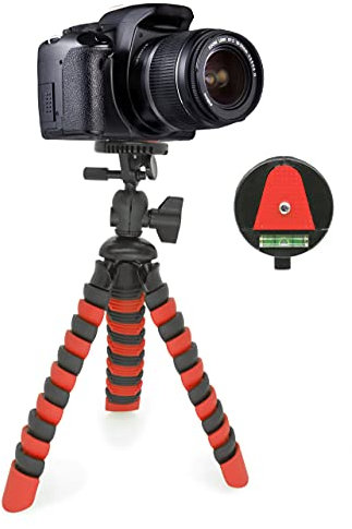 MyGadget Mini Trípode Flexible para Cámara Reflex - Soporte Portátil Mini Pulpo con Liberación Rápida de Placa - Montaje Universal 360° - Rojo