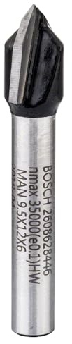 Bosch 1 fresa de ranura Pro V, W 90°, D 9,5, S 6 | Para madera blanda, madera dura, 9,5 mm de diámetro, accesorio profesional, fresadora de cantos