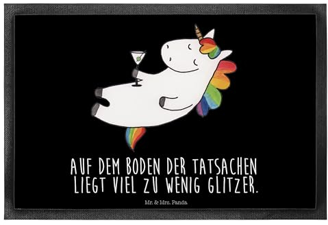 Mr. & Mrs. Panda 40 x 60 cm Fußmatte Einhorn Cocktail - Geschenk, Feiern, Schmutzfangteppich, Unicorn, Rum, Gummimatte, Fußmatte Outdoor, Freundin,