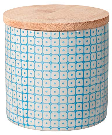 Bloomingville Dose Carla Aufbewahrung Behälter Topf Pott luftdicht Ø 10 x H 10 cm, blau, Keramik, Bambus, fasst ca. 400 ml
