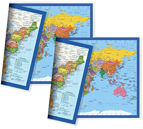 Classic Vereinigten Staaten USA und World Desk Map, beidseitigen Druck, beidseitigen versiegelt Laminierung, Poster Größe S 29,2 x 44,5 cm 2 Desk Maps (US Map/Europe CENTERED World Map)