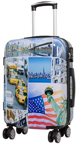 Warenhandel König Hartschalen Koffer Trolley mit hochwertigem Motiv Print New York Liberty Handgepäck, Größe M
