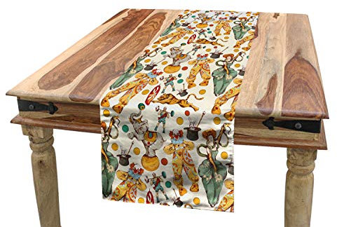 ABAKUHAUS Jahrgang Tischläufer, Gekritzel-Zirkus und Clown, Esszimmer Küche Rechteckiger Dekorativer Tischläufer, 40 x 180 cm, Mehrfarbig