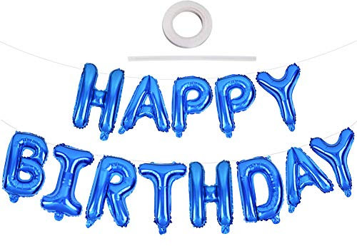 TONIFUL Blau Happy Birthday Ballon Girlande,16 Zoll Blau Folie Happy Birthday Folienballon Luftballon Geburtstagsballon Banner Helium Ballon für Geburtstag Party, Geburtstagsbanner