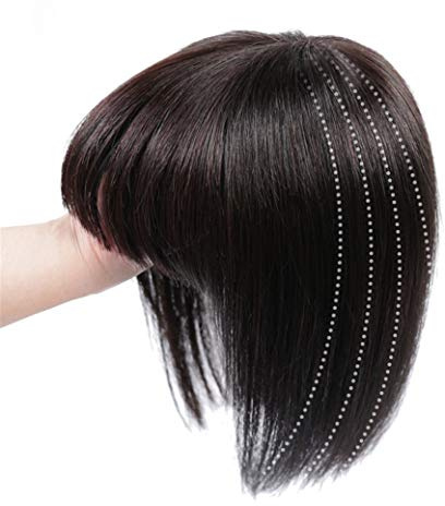 Damen Haar-Toupet mit Pony für dünner werdendes Haar Clip in Echthaar Toupet Haarteile 25,4 cm Off Black
