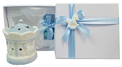 Zelda Bomboniere Gastgeschenk Karussell Pferde Schaukel hellblau Taufe Geburt Kinder