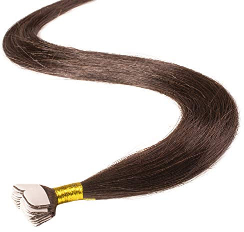 hair2heart Premium Mini Tape Extensions Echthaar - 12 Tapes 60cm Schokobraun