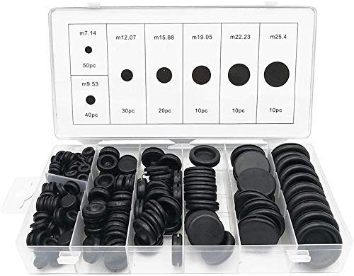 170pcs Black Rubber Grommet Assortment Set Hole Plug Set 7 Sizes Car Electrical Wire Gasket Kit for Wire, Plug and Cable