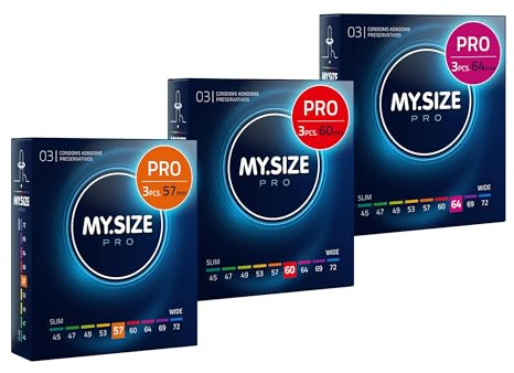 MY.SIZE PRO Elite Kondomset, Größe 4,5,6, -57,60,64 mm, 3x3 Stück – Extra reines Vytex-Latex, leicht zu öffnen