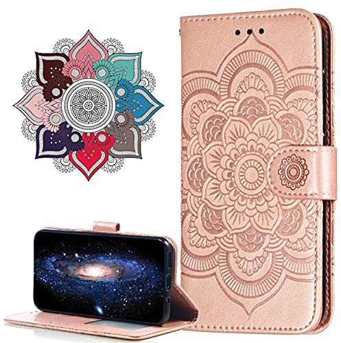 MRSTER Flip Case for Nokia 3.4 PU Leather Wallet Closure Embossed Shockproof Cover with Kickstand Card Slots Holder for Nokia 3.4. LD Mandala Rose Gold