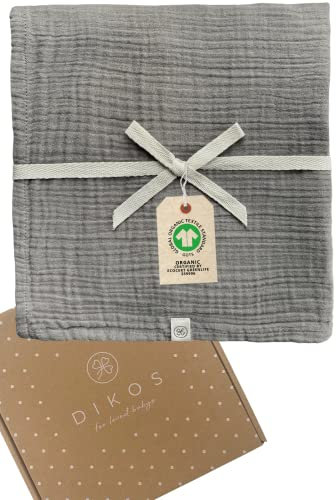 Premium Baby Mulltuch grau | 120x120cm | 100% GOTS Bio-Baumwolle Spucktuch | Musselin Tuch/Decke Mulltücher Junge Mädchen | Babydecke Swaddle Tuch Pucktuch | Erstausstattung Geschenk zur Geburt