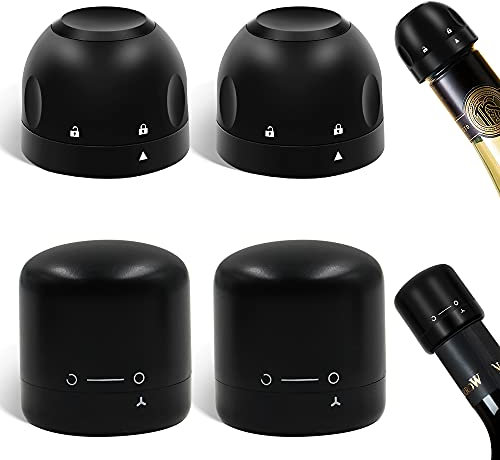 Senbos 4 Pièces Bouchon Bouteille Vin, Bouchon Vin et Champagne Réutilisable de Bouchon avec Interrupteur Rotatif, Bouchons en Silicone Gardez Le Vin Frais, Meilleur Cadeau pour Les Amateurs de Vin