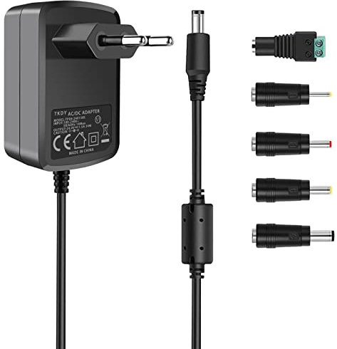 TKDY Adaptador de alimentación universal de 24 V y 1,5 A con 5,5 x 2,1 mm y 5 conectores CC seleccionables, para tiras de luz LED, cámara CCTV, mini-TV y más, 1,5 A máx