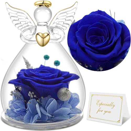 Sunia Ewige Rose Engel Geschenke für Frauen, Ewige Rose im Glas Engel Figur Mama Geschenk, Geburtstagsgeschenk für Frauen, Geschenke für Mama, Mutter Oma Geschenk, Muttertag Weihnachten Valentinstag