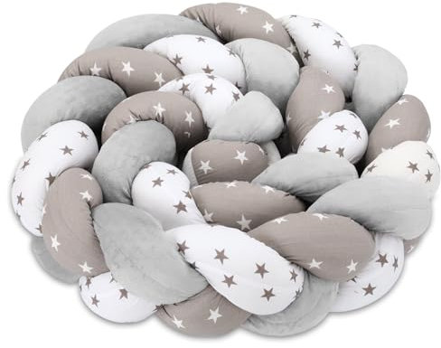 Totsy Baby Kuschelkissen Kinder Kissen Deko 150 cm- flauschig Dekokissen Kinderzimmer Kinderkissen Zierkissen geflochten Baumwolle Minky Grau Weiß Sterne