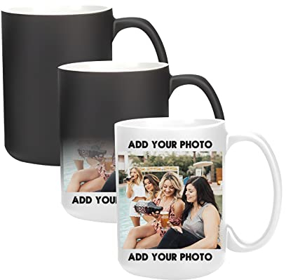 Personalised Photo Magic Mug, Custom Picture Text Mugs Magic Heat Sensitive Color Changing Coffee Mug Milk Tea Cup Customised Original Gifts For Women Men Friends Couple Birthday Present 15 oz
