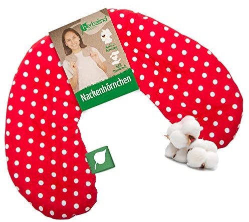 Herbalind Kirschkernkissen Nacken Schulter Wärmekissen für Mikrowelle - Handmade in Germany, 100% Baumwolle - hochwertige Natürliche Wärmflasche Körnerkissen Nackenhörnchen (720g, rot Punkte)