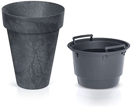 Prosperplast Maceta Cube Slim Beton Effect 25l., con depósito, Dimensiones (mm) 355x355x440, Color Antracita