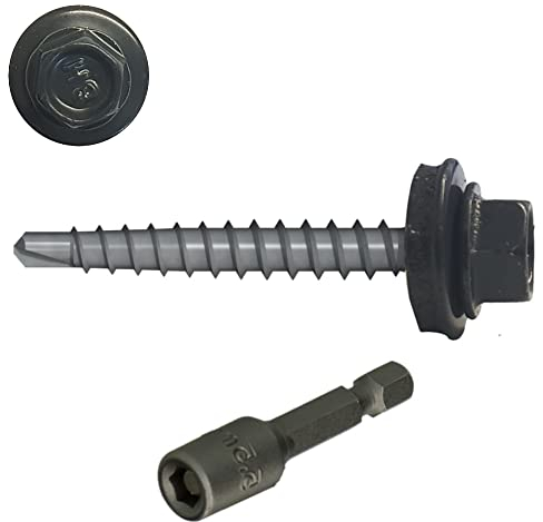 Vis autoperceuses 4,8x35 mm RAL 7016 gris anthracite tête hexagonale avec joint par 100 + 1 douille