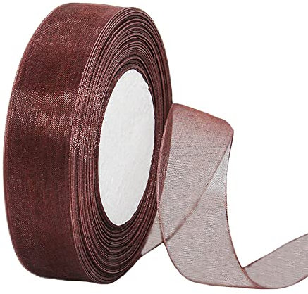 45m Organzaband Kaffee 25mm Breit Chiffo Geschenkband,Transparentes Organza Bänder Chiffonband Schleifenband Dekoband Geschenkverpackung Deko Band Tüllband für Weihnachten Hochzeit Taufe Geburtstag