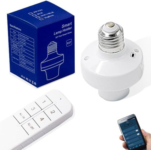 QIACHIP Zigbee Lampenfüße Funk Lampenfassung E27 mit Fernbedienung, Smart Lampenhalter Schalter Funktioniert mit Alexa Echo, SmartThings und eWelink App, Lampensockel Adapter für Licht Beleuchtung