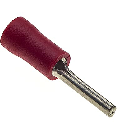Crimp Pin Terminals, Pack Of 100 - Red, 6.35mm, 12A - Vinyl Insulated Terminal Wire Ferrules Copper Connectors, Cord Cable End