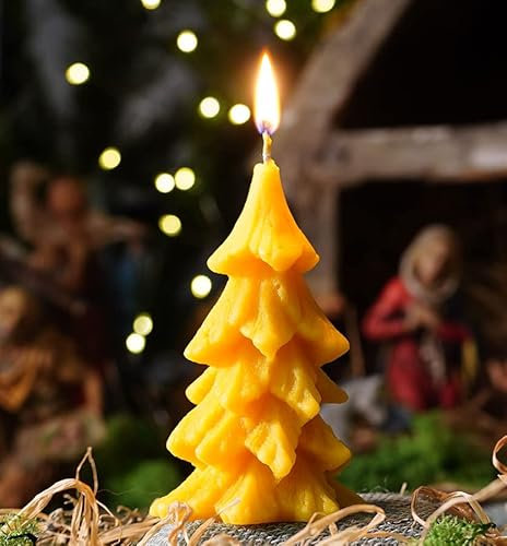 tea4chill Bienenwachskerze aus 100% Bienenwachs, Honigkerze, Kerze 9 x 13cm, Tannenbaum, Weihnachtsbaum, Geschenk für Weihnachten, handgefertigt