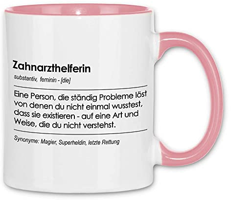 wowshirt Tasse Geschenk für Zahnarzthelferin Definition Geburtstag Weihnachten, Farbe:White - Pink