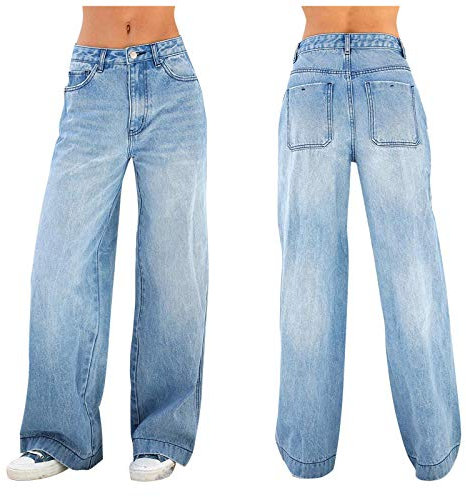 Dasongff Pantalon Droit Large Femme - Jeans Femme Taille Haute Large Jean Cargo Femme Y2K Coupe Ample Jean Baggy Femme Skate Pantalon Jeans Femme Taille Haute Longueur Cargo Pants Streetwear