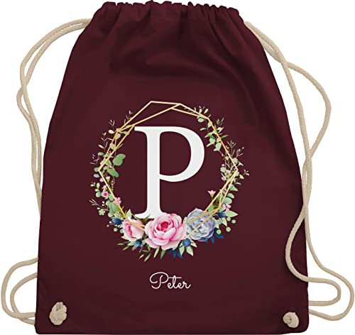 Turnbeutel Rucksack - Initialen mit Namen - Unisize - Bordeauxrot - personalized kinderturnbeutel kindergarten zum bedrucken schule beutel with name personalisierte geschenke freundinnen