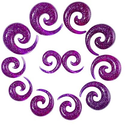 Longbeauty 12 Pcs Acryl Tapers Dehnspirale Dehnschnecke Dehnstab Piercing Ohr Expander Kit 10MM-20MM, Lila