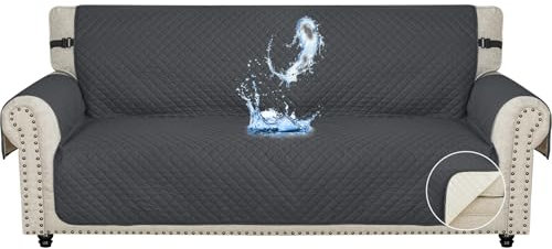 Ystyle Sofa Überzug 3 Sitzer - wasserdichte Sofabezug Mit Armlehnen, Sofaschoner rutschfest, Sofaüberwurf, Couch Überzug, Sofaschutz, Sofa Cover Protector Für Haustier Katze Hunde, Dunkelgrau