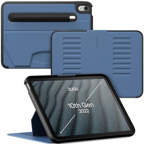 ZUGU CASE Custodia per iPad 11a / 10a Generazione (A16 2025/2022) 10.9 pollici, Cover Protettiva Sottile, 8 Angoli Regolabili Magnetico, Tasca per Apple Pencil, Auto Svegliati/Sonno [Blu ardesia]