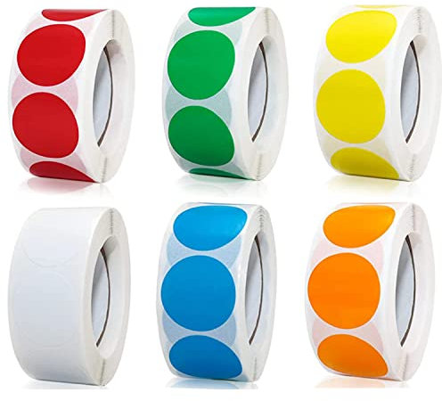 Markierungspunkte,3000 Stück Bunte Klebepunkte auf Rolle, Selbstklebende, Runde Aufkleber perfekt für Kennzeichnung im Büro, Sticker rund 25x25 mm 6 Farben