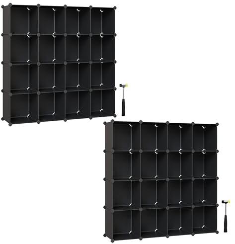 SONGMICS Standregal, 2er Set, Schmales Würfelregal mit je 16 Fächern