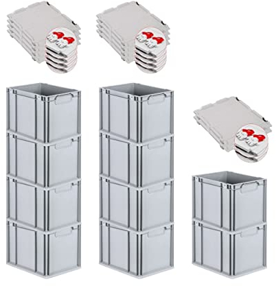 PROREGAL SuperSparSet 10x Eurobox NextGen Economy mit Scharnierdeckel & roten Verschlüssen | Griffe geschlossen | HxBxT 32x30x40cm | 30 Liter | Eurobehälter Transportbox Transportbehälter
