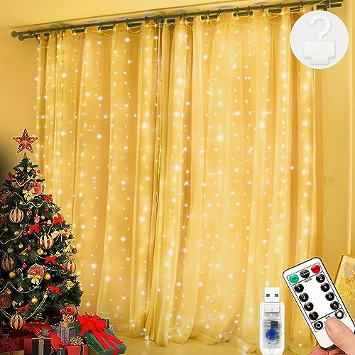 Curtain Fairy Lights, 2X 2M 200 LED 8 Modes Curtain String Lights Indoor | Waterproof Window Lights,Warm White,Decorative Wall Lights for Bedroom Wedding Party Garden Backdrops