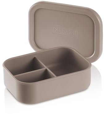KLIPPSI® Lunchbox Medium-3 Fächer Brotdose Vorratsdosen aus Platin Silikon reißfest, hitze-kältebeständig, auslaufsicher, spülmaschinengeeignet (beige)
