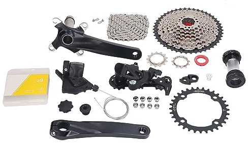 9-Gang-Freilauf, 11 Bis 46 Z?hne, Schwungrad mit Variabler Geschwindigkeit, Kurbel Vorne, Schaltwerk, Kettenschwanzhaken-Set für Fahrrad(32T Kettenblatt)