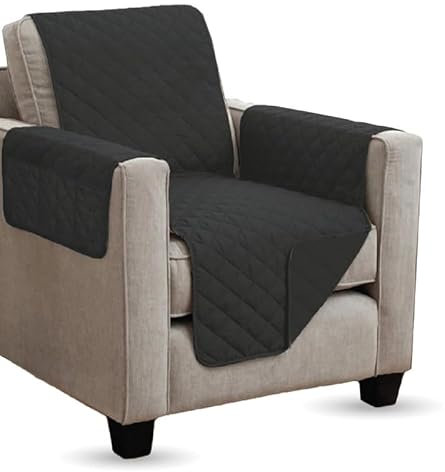 gesteppter Sesselschoner - 190x165cm - mit Armlehnen und Taschen (Schwarz) Sesselauflage Sessel - ÖKO-Tex - Sesselüberwurf Schoner Überwurf