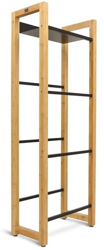 holz4home® Getränkekistenregal aus Bambus inkl. Metalllablage 4 Kisten I LxBxH 56x32x153 cm I Massives Getränkeregal Streben aus Metall I Farbe: Schwarz I Weinregal Küche & Keller