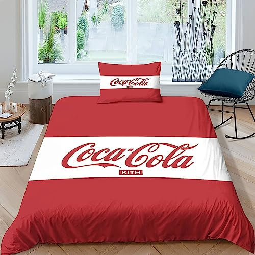 GIOSBR Coca Cola 3D Gedruckter Cool Drinks Bettwäschegarnitur Bettbezug Set Für Kinder Mädchen Jungen Weich Microfaser Und Kissenbezüge Reissverschluss Bettwäsche 2 Teilig Single(135x200cm)