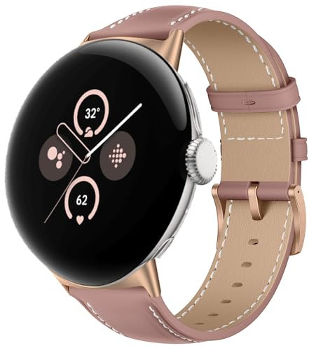 KoGiio Leder Armband für Google Pixel Watch 3 41mm/ Watch 2 /Google Pixel Watch, Herren Damen Ersatz Weich Uhrenarmbänder, Metallschnalle Atmungsaktiv Ersatzarmband Rosa