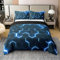 Homewish Housse Couette 200x200 Géométrique, Ensemble de Literie Nid d'abeille Bleu Noir Néon Clair pour Ados, Housse Couette Géométrique Hexagonal, Parure de Lit Moderne pour Chambre, 200x200