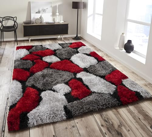 Home Republic Pebble Stepping 3D Stones Textured Carpet Yoga Fluffy Rug with Anti-Skid Backing Bedroom Living Dining Room (Red, 240 x 330cms)