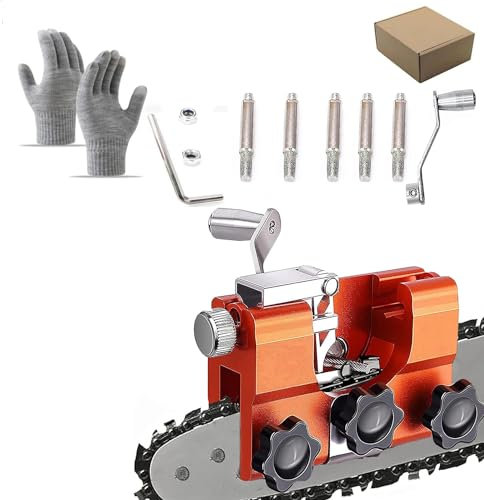 Affuteur Chaine Tronçonneuse Kit affutage Chaine Tronçonneuse Avec 5 Têtes de Meulage, Lime Chaine Tronconneuse Aiguiseur Chaîne Tronçonneuse Manivelle Pour Tronçonneuse Bûcheron et Jardinier