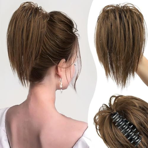 Rpaeoy Natürliches Aussehen Haarteil Clip In Haarverlängerung Für Frauen Hochwertige Synthetische Haarverlängerungen Einfache Anwendung Voluminöses Haarteil Ideal Für Jeden Anlass(Dark Brown)